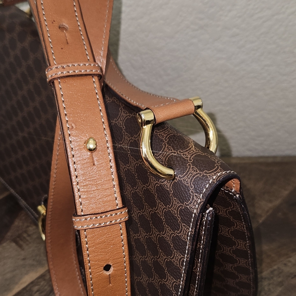 Celine Brown Monogram Shoulder Bag with Tan Leather Strap and Gold Hardware - Picture 10 of 17